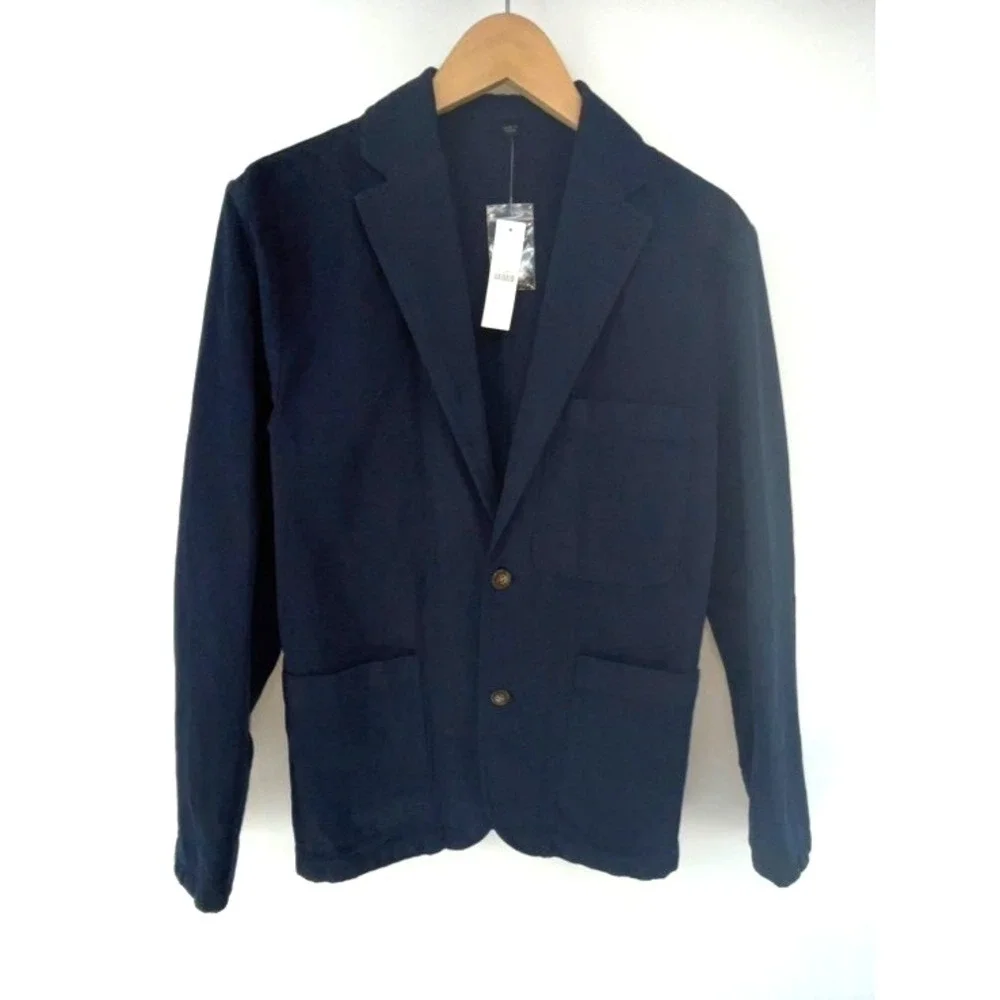 J Crew Suit Jacket Blazer Garment Dyed Cotton Linen Blend Chino AX270 Navy Sz 34